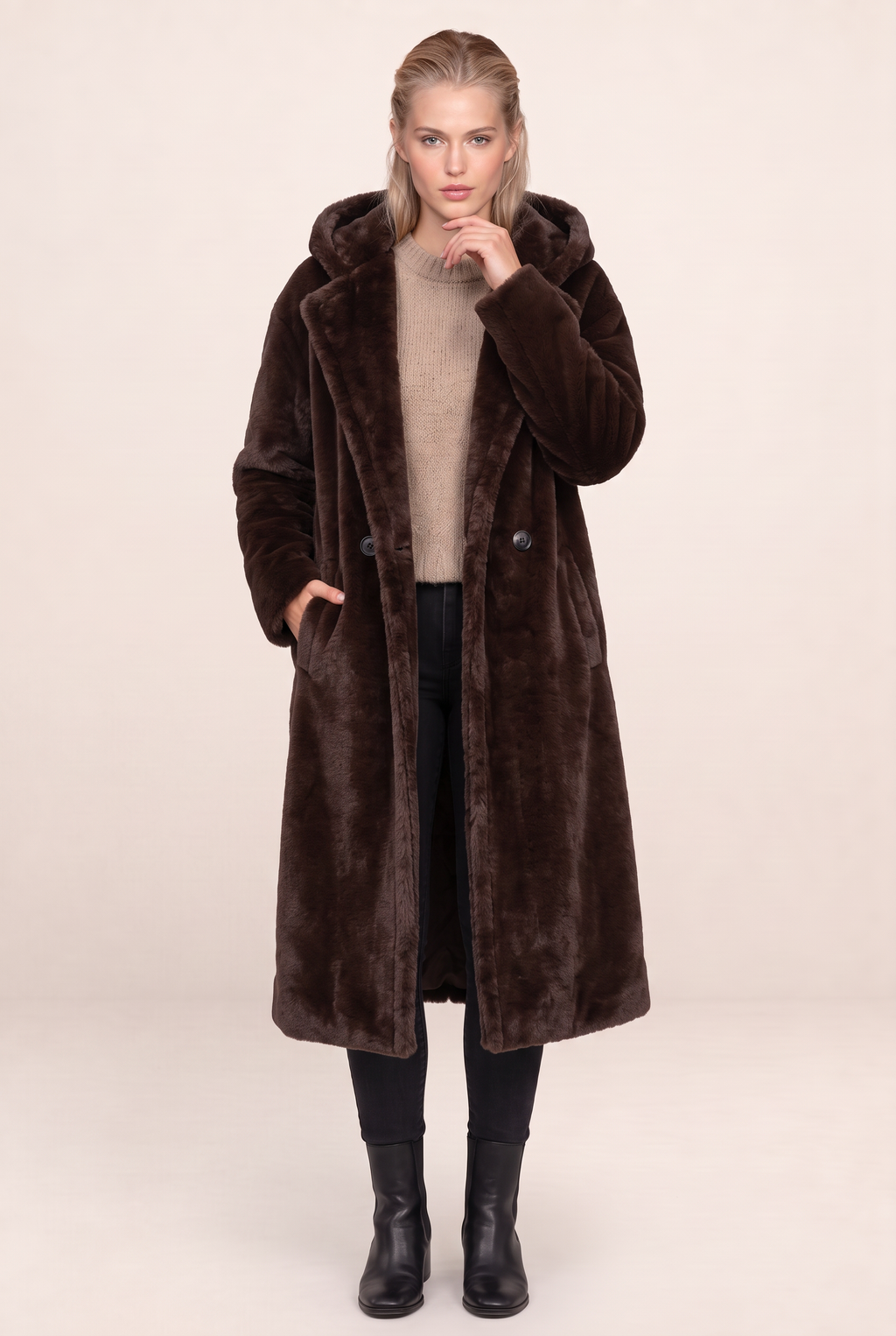 Manteau Moumoute Long à Capuche Femme Dorothée