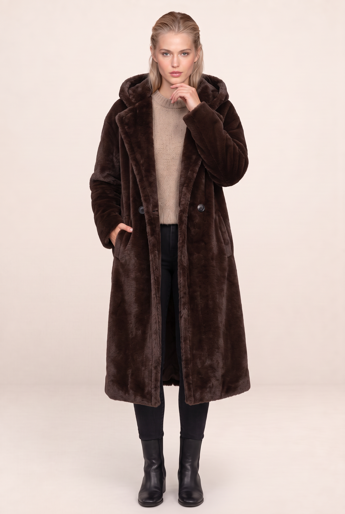 Manteau Moumoute Long à Capuche Femme Dorothée