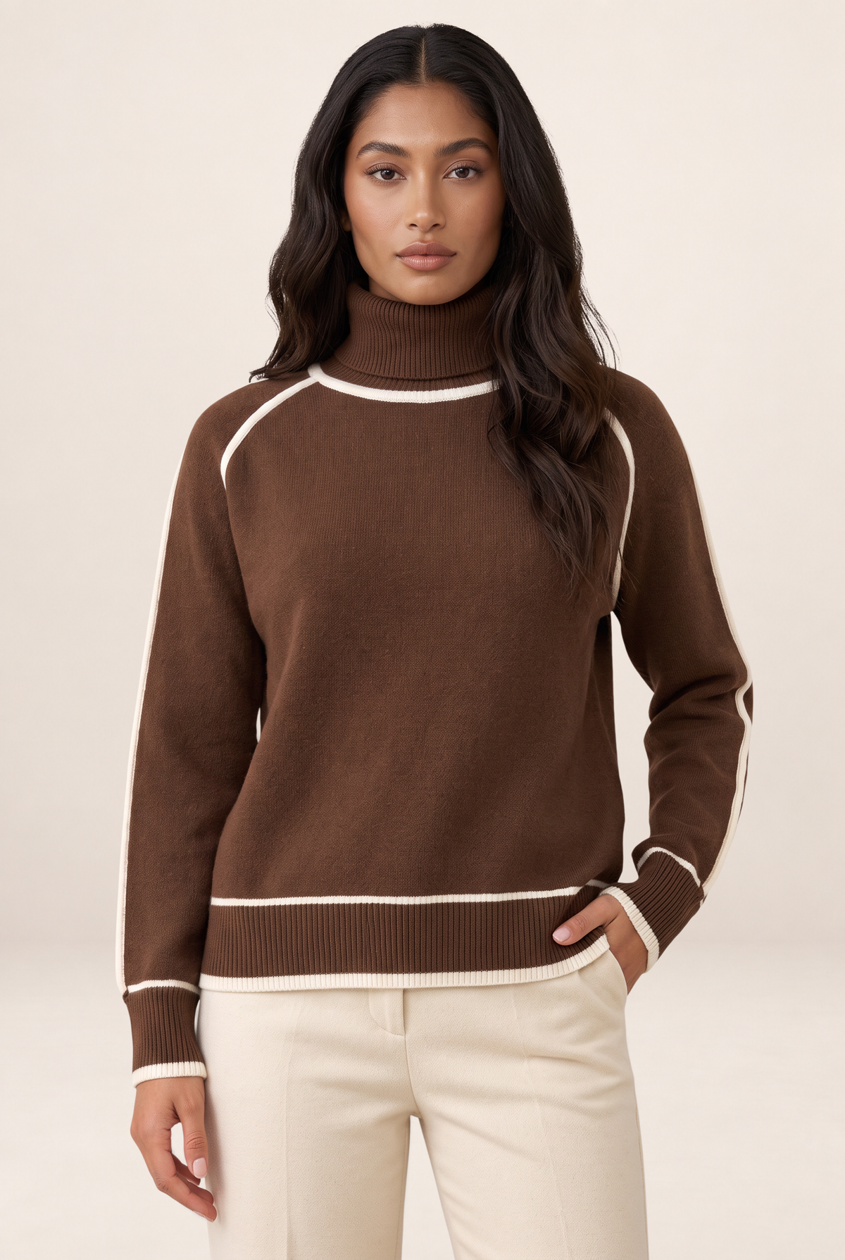 Pull Col Roulé Bicolore Femme Carla