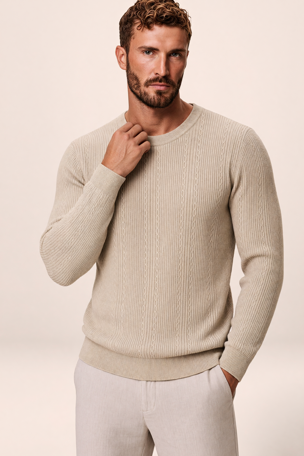 Pull Col Rond en Maille Côtelée Homme Damien