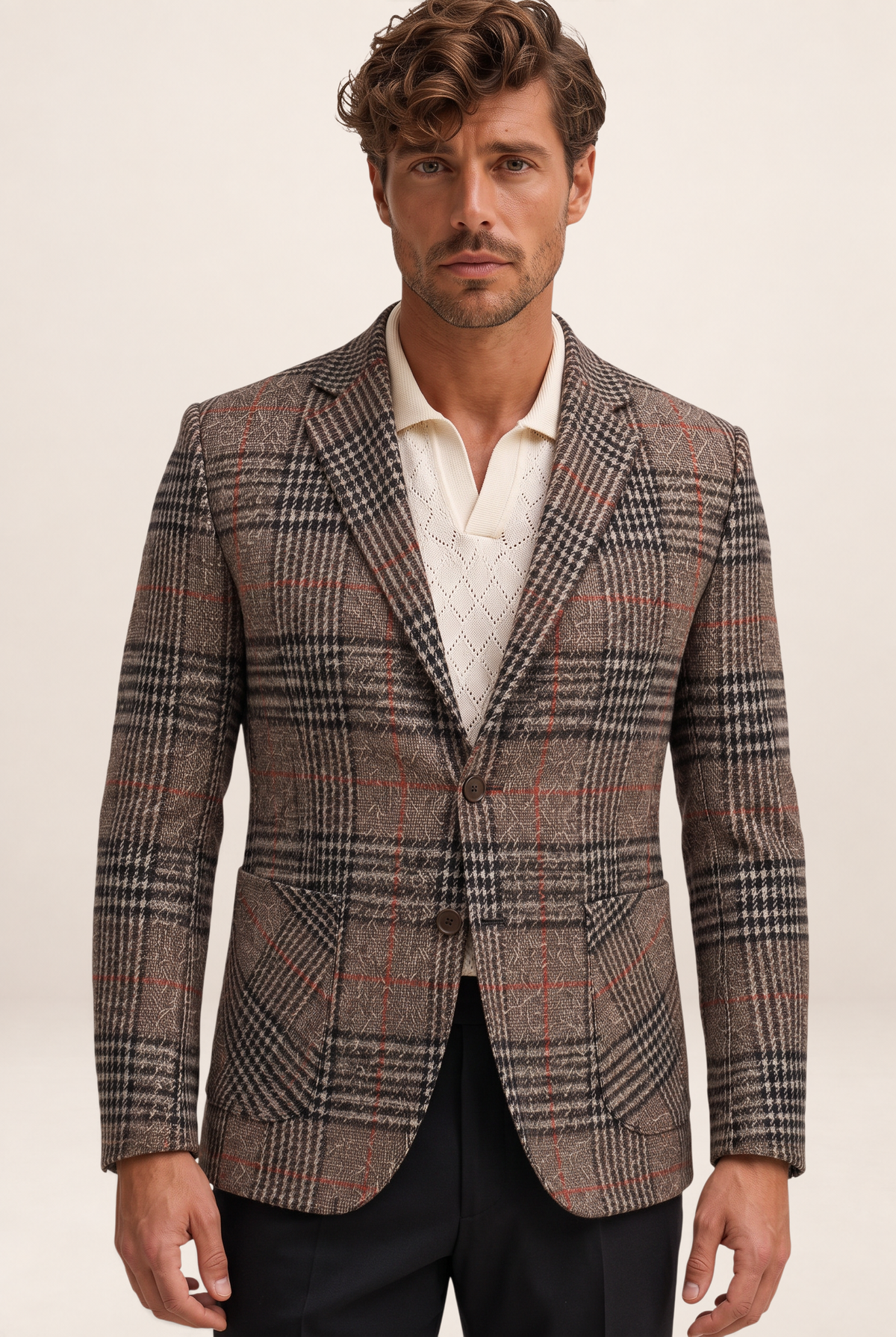 Blazer à Carreaux Effet Tweed Homme Léon
