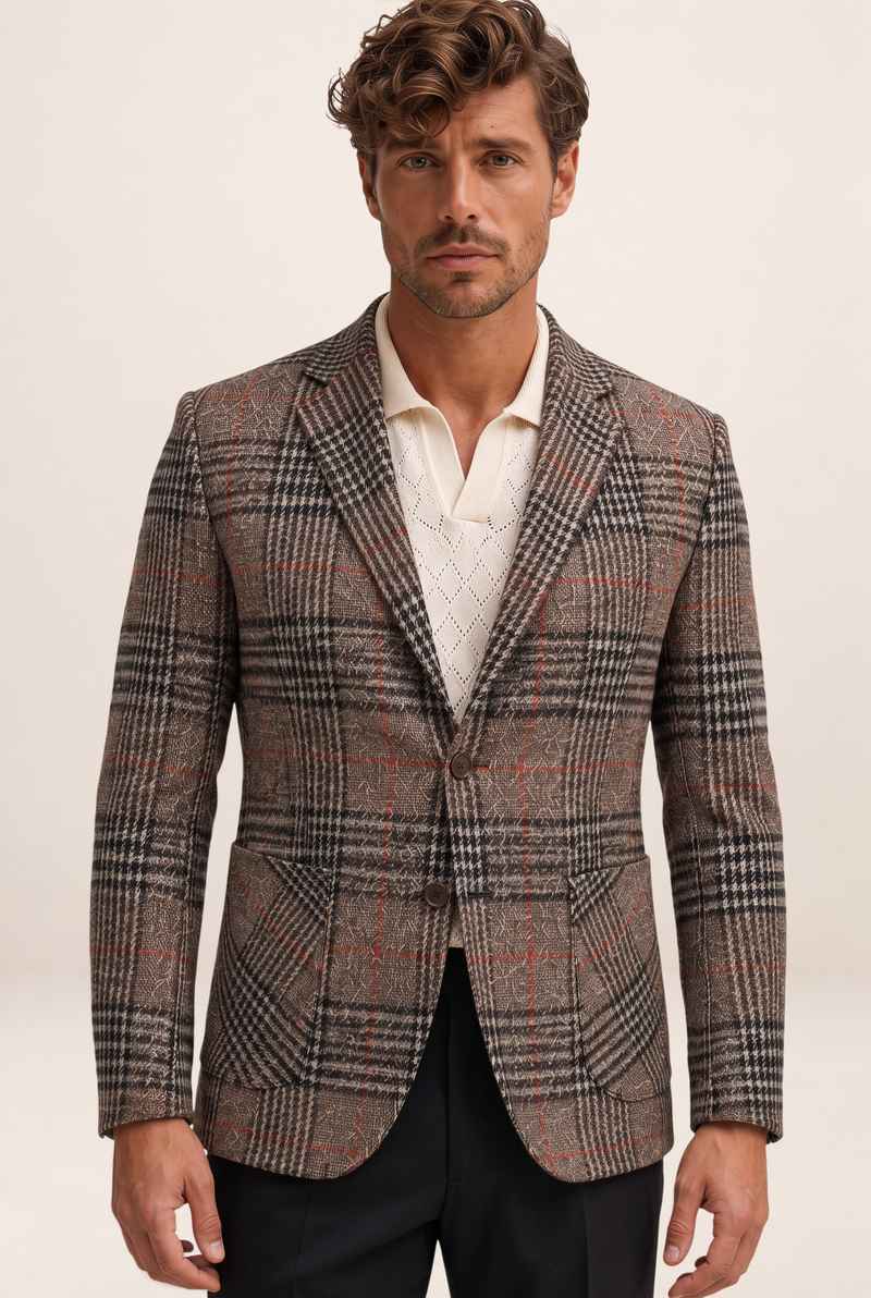 Blazer à Carreaux Effet Tweed Homme Léon