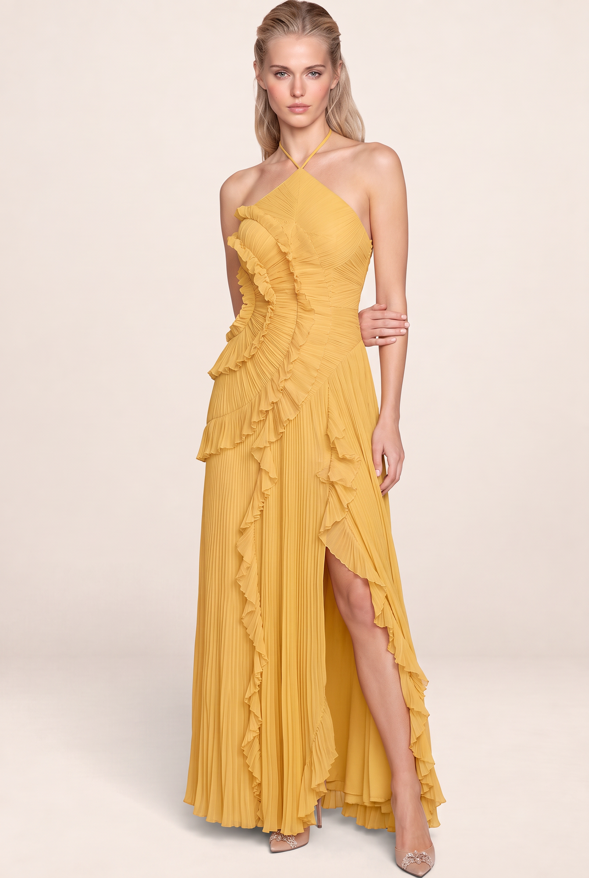 Robe Longue Plissée Dos Nu Femme Fabienne
