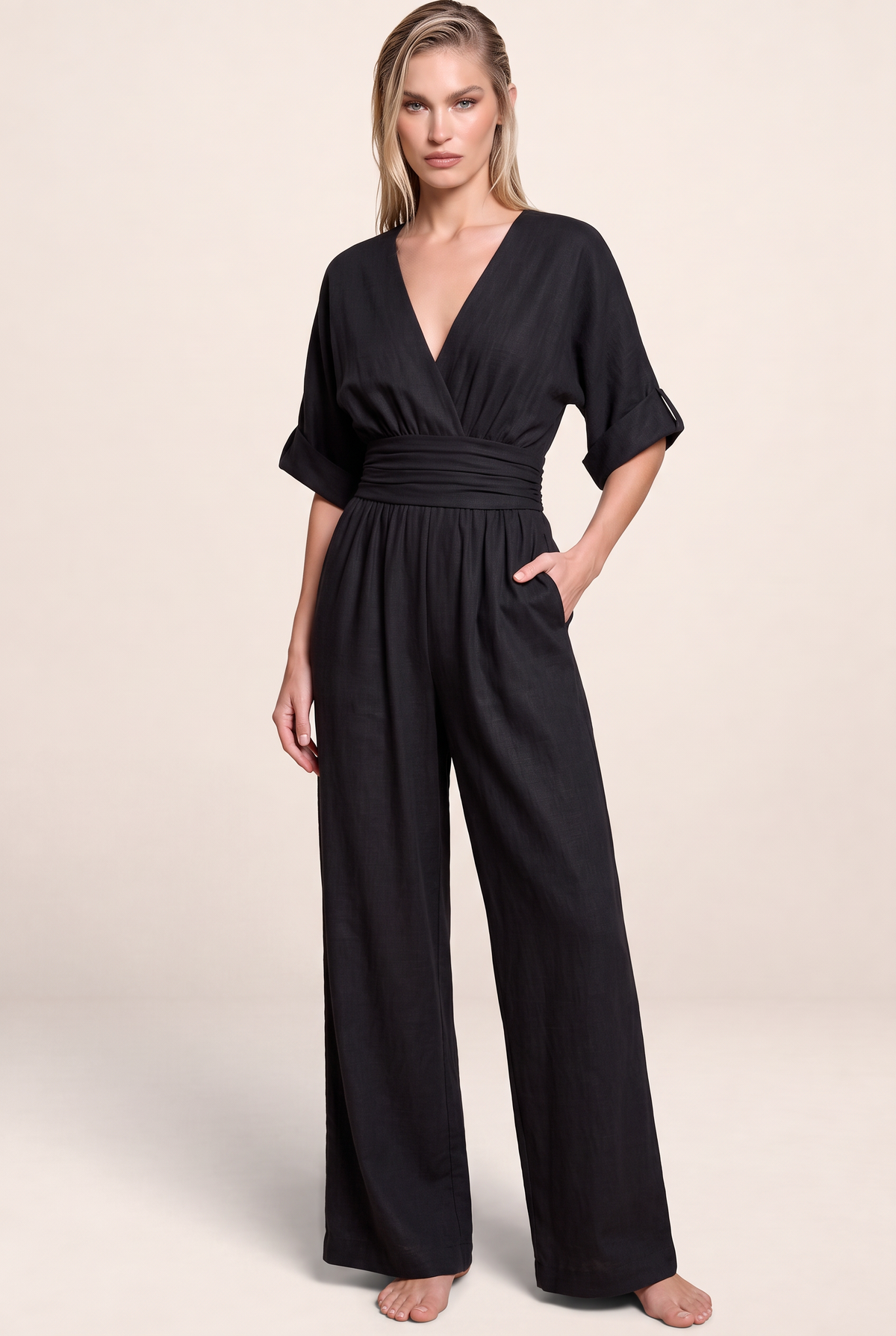 Combinaison Pantalon Large Col V Femme Mélissa