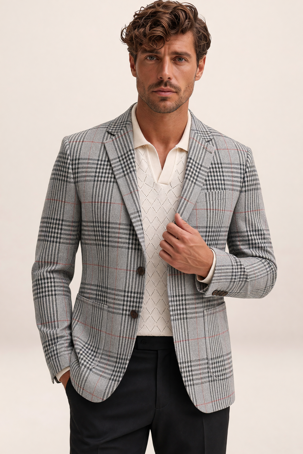 Blazer à Carreaux Effet Tweed Homme Léon