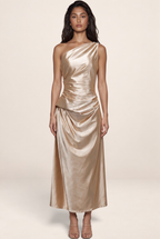 Robe Longue Asymétrique en Satin Femme Delphine
