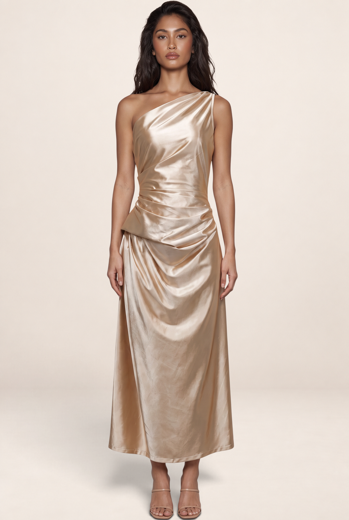 Robe Longue Asymétrique en Satin Femme Delphine