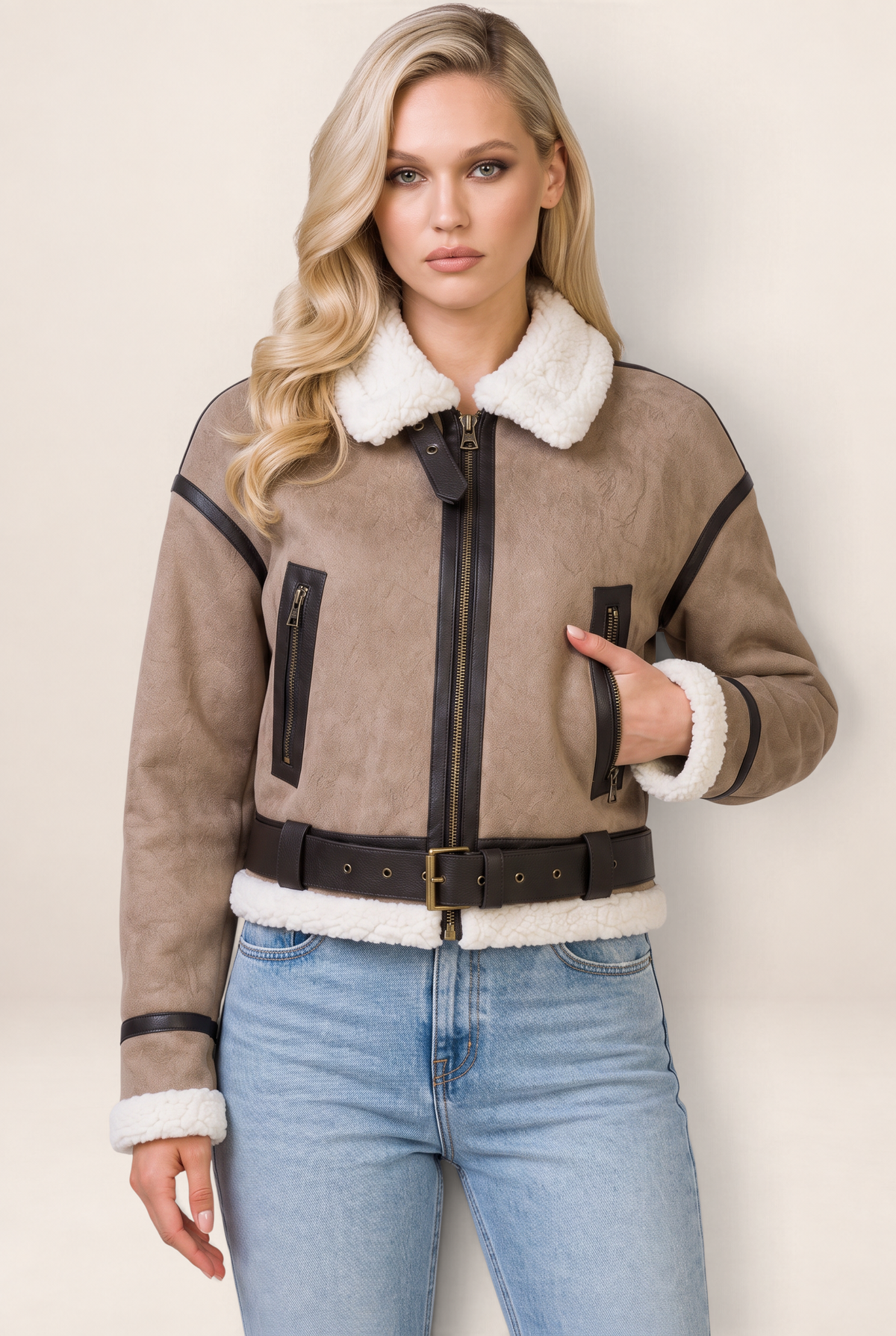Blouson Aviateur Aspect Daim Femme Flavie