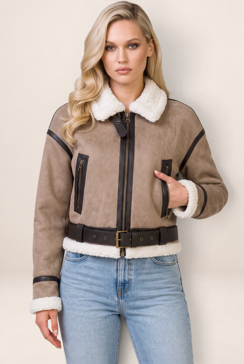 Blouson Aviateur Aspect Daim Femme Flavie