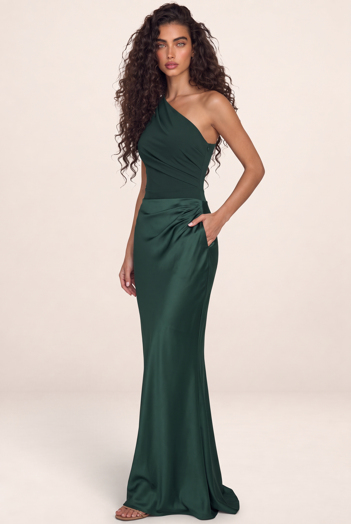 Robe Une Épaule en Satin Femme Lydie
