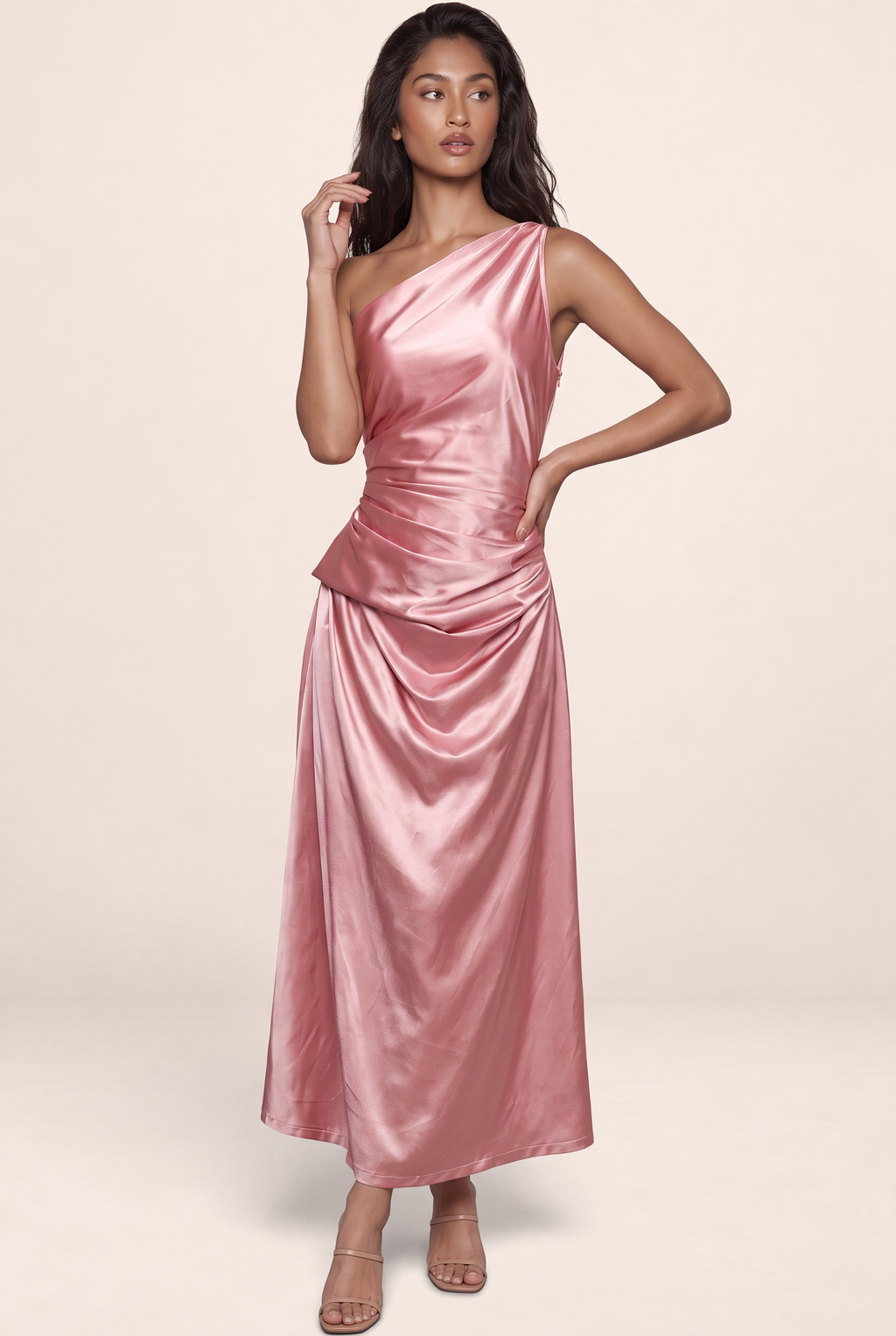 Robe Longue Asymétrique en Satin Femme Delphine