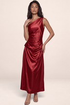Robe Longue Asymétrique en Satin Femme Delphine