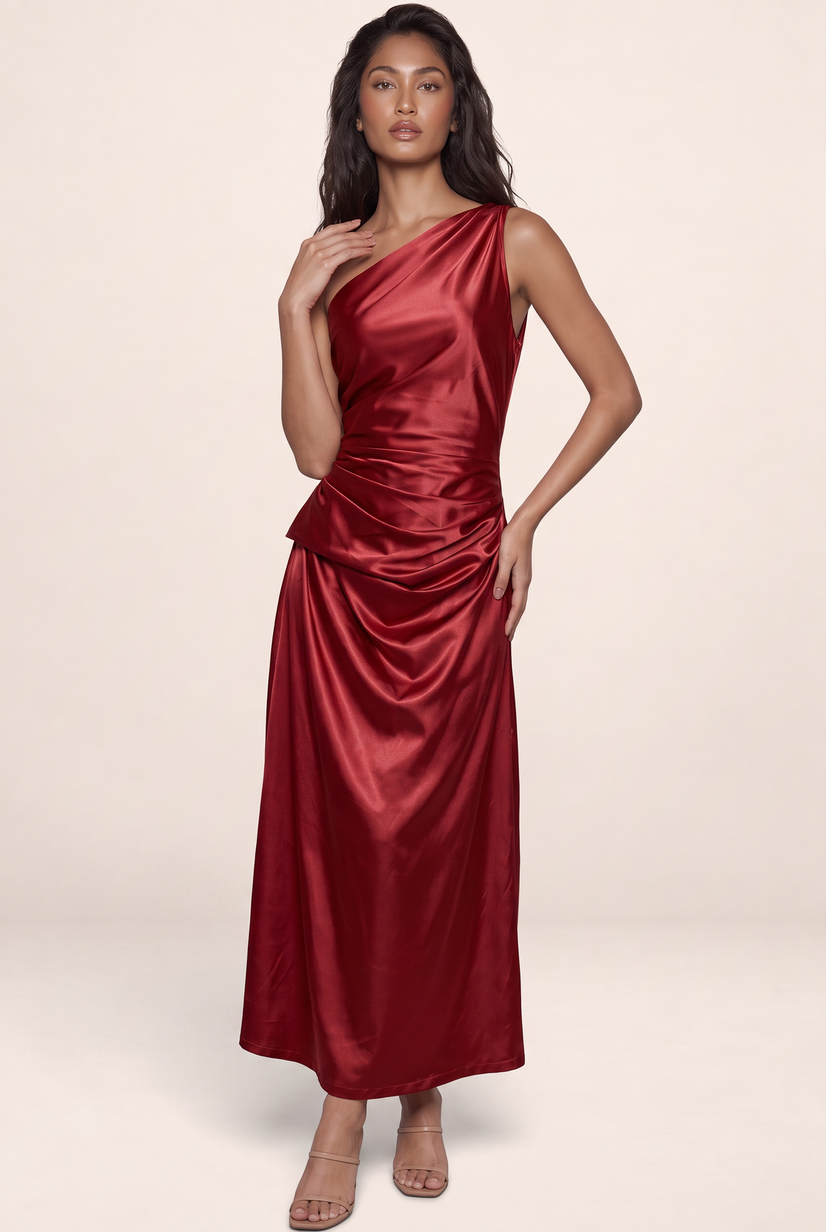 Robe Longue Asymétrique en Satin Femme Delphine