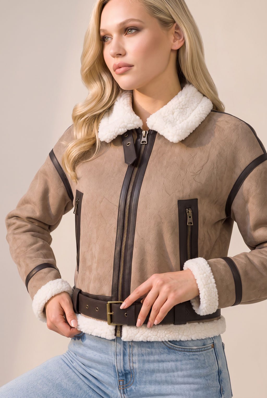 Blouson Aviateur Aspect Daim Femme Flavie