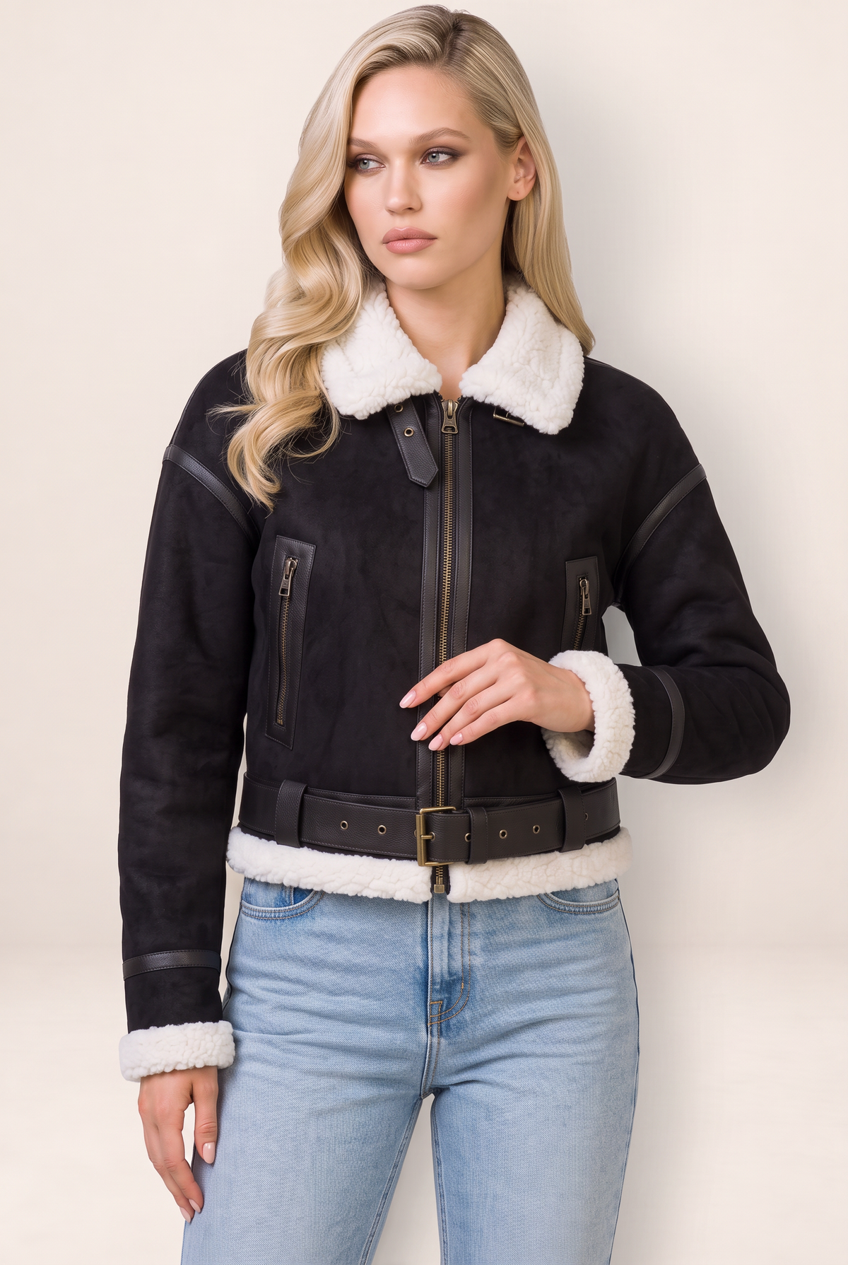 Blouson Aviateur Aspect Daim Femme Flavie