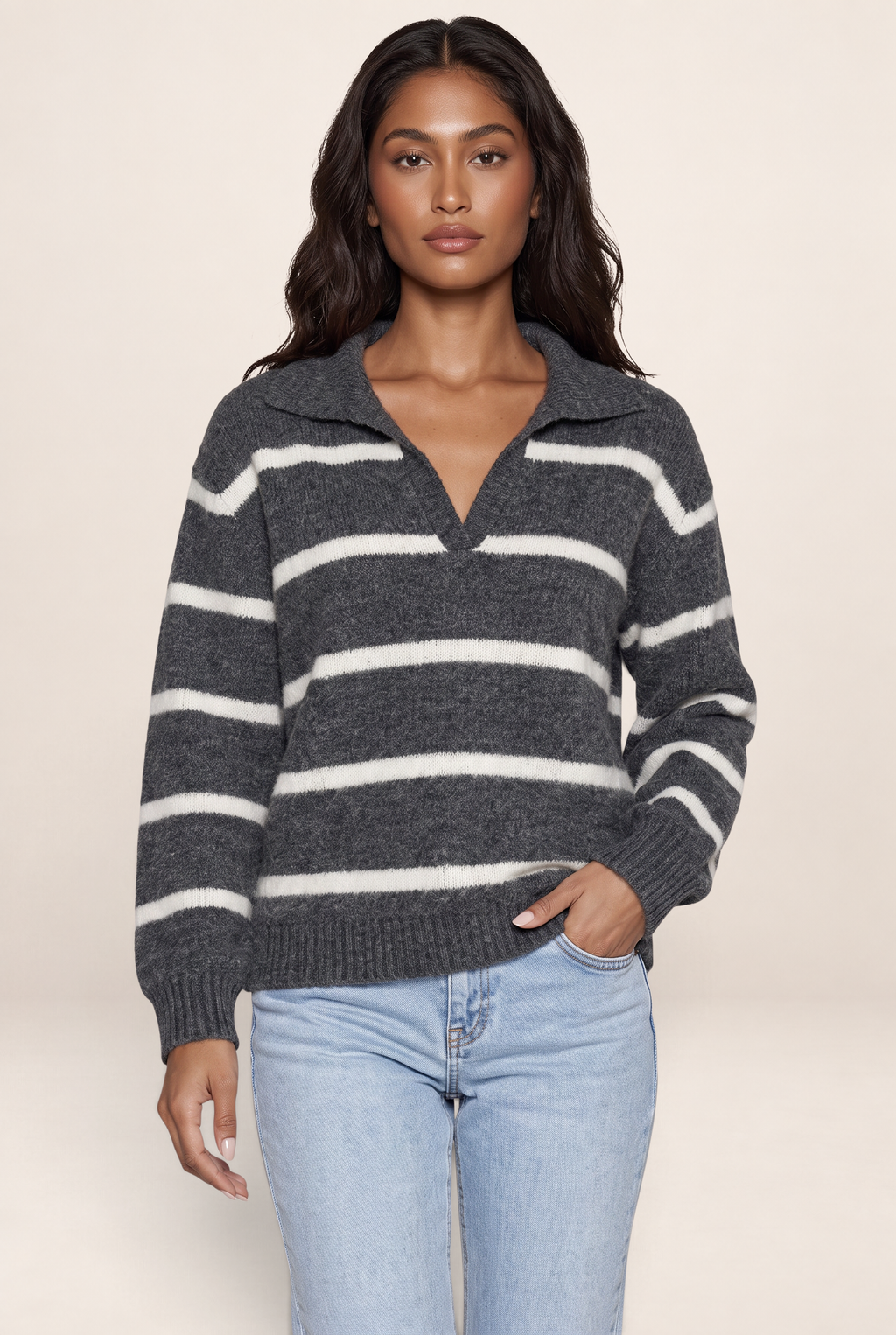 Pull Rayé Col Polo Femme Océane