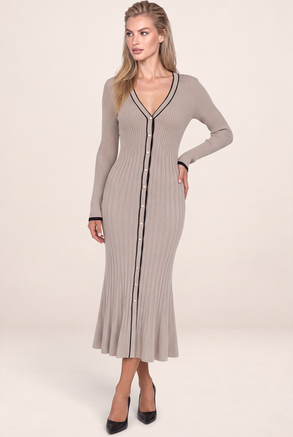 Robe Pull Longue Boutonnée Femme Fleur