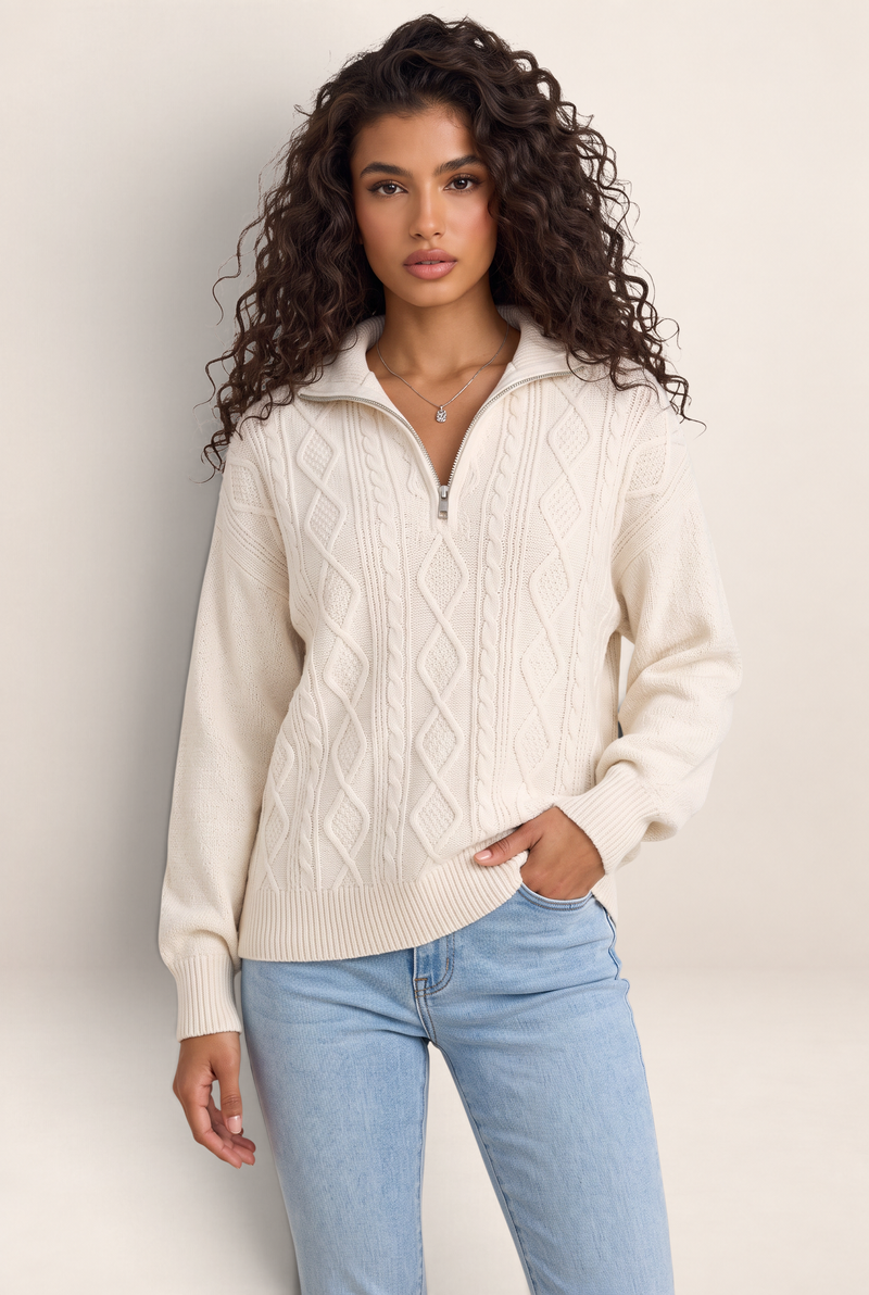 Pull Torsadé Demi Zip Femme Zélie
