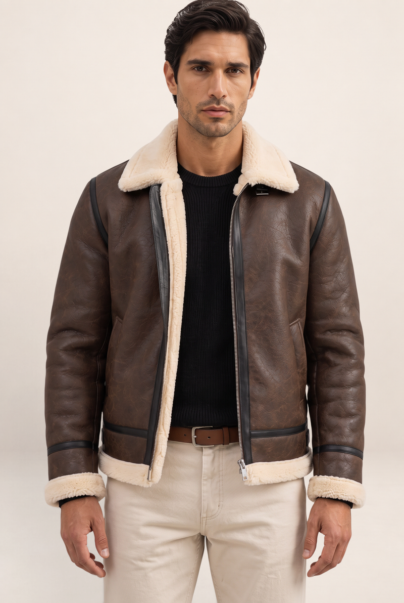 Blouson Aviateur Simili Cuir Doublé Sherpa Homme Victor