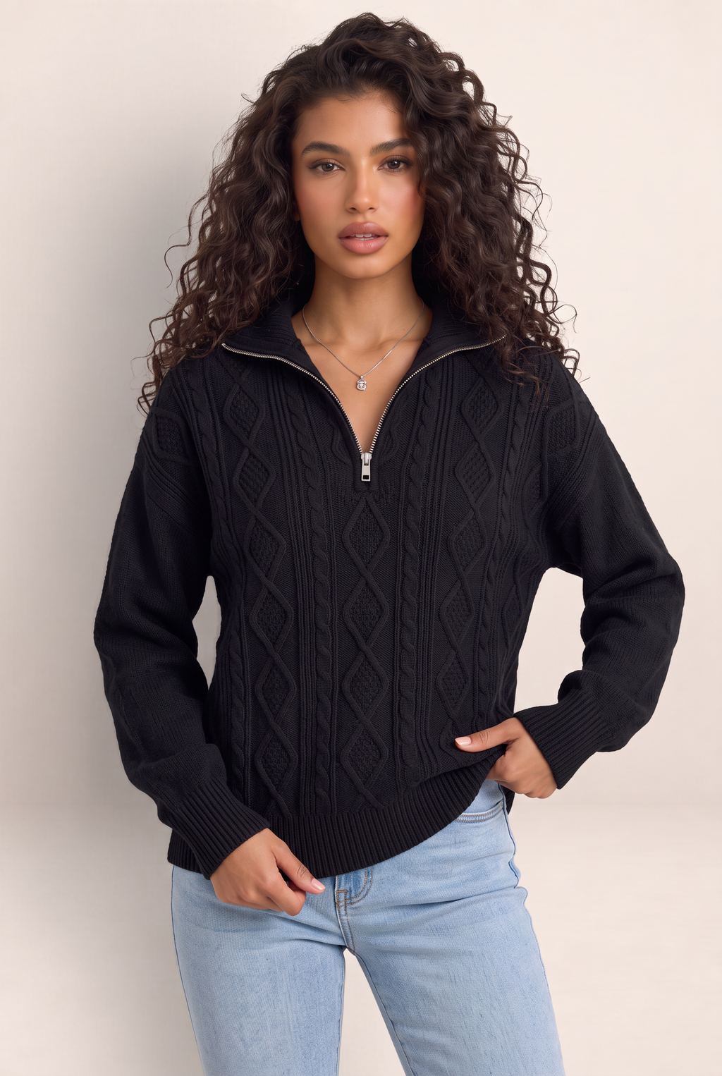 Pull Torsadé Demi Zip Femme Zélie
