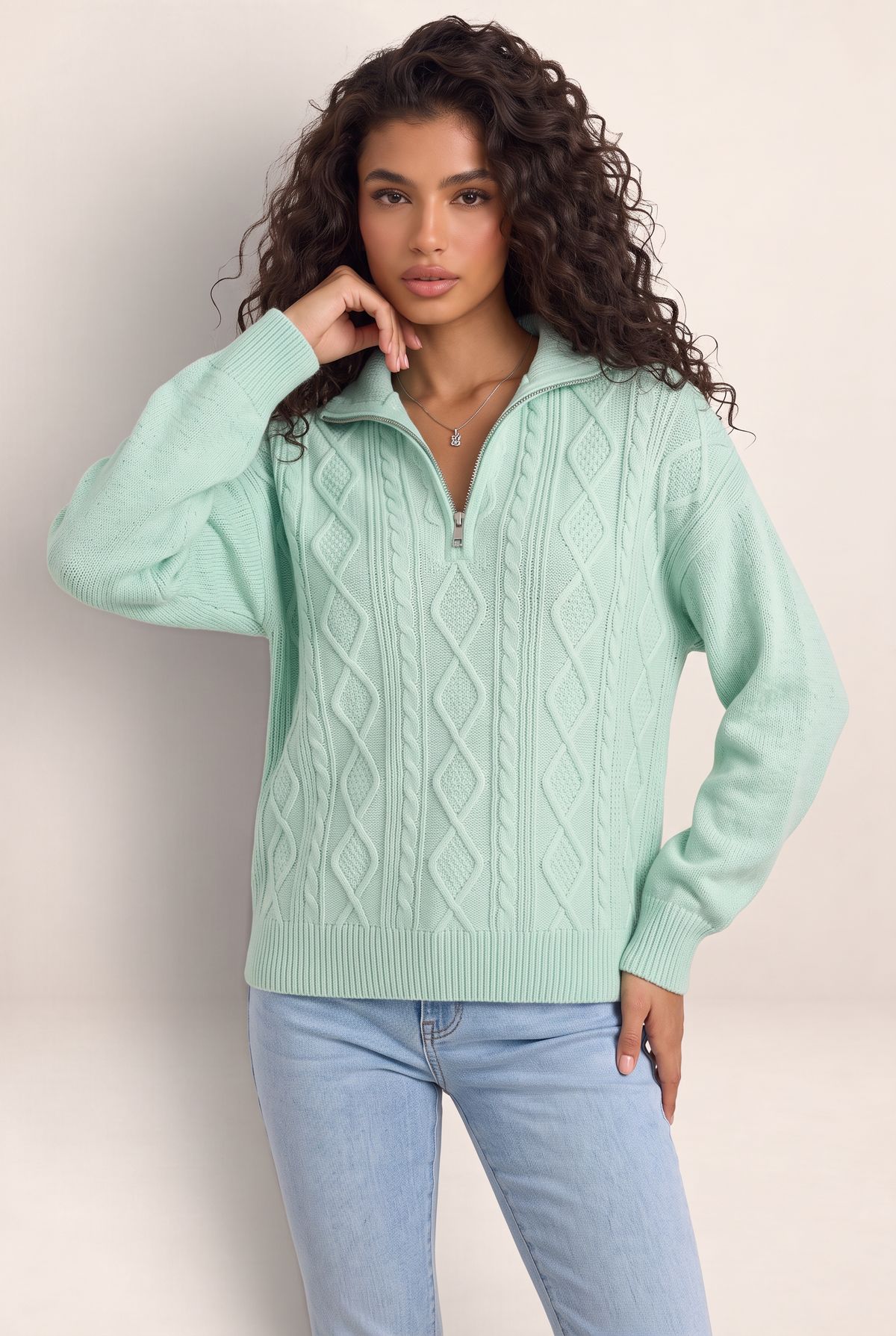 Pull Torsadé Demi Zip Femme Zélie