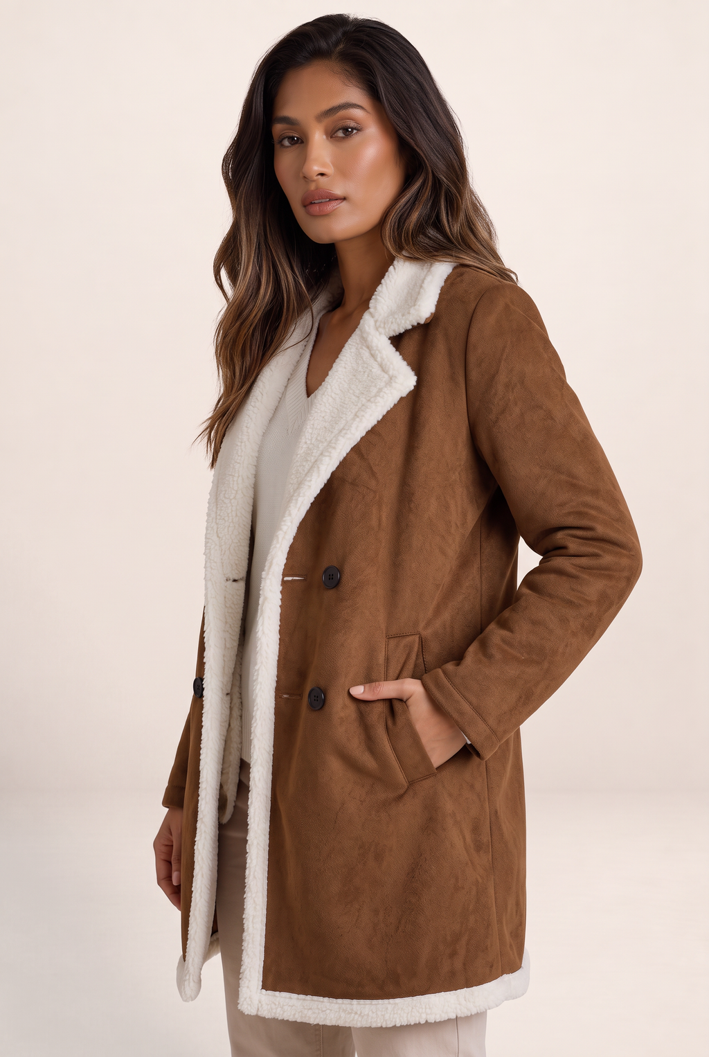Manteau Peau Lainée Aspect Daim Femme Sabine