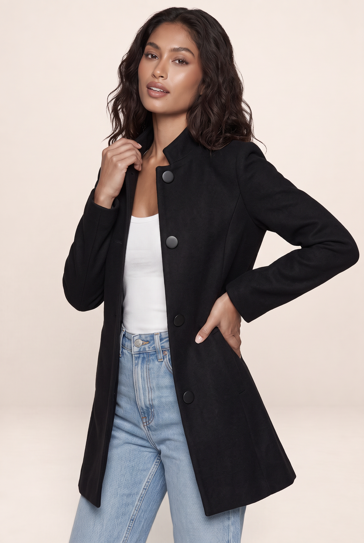 Manteau Mi Long Col Mao Femme Ursule