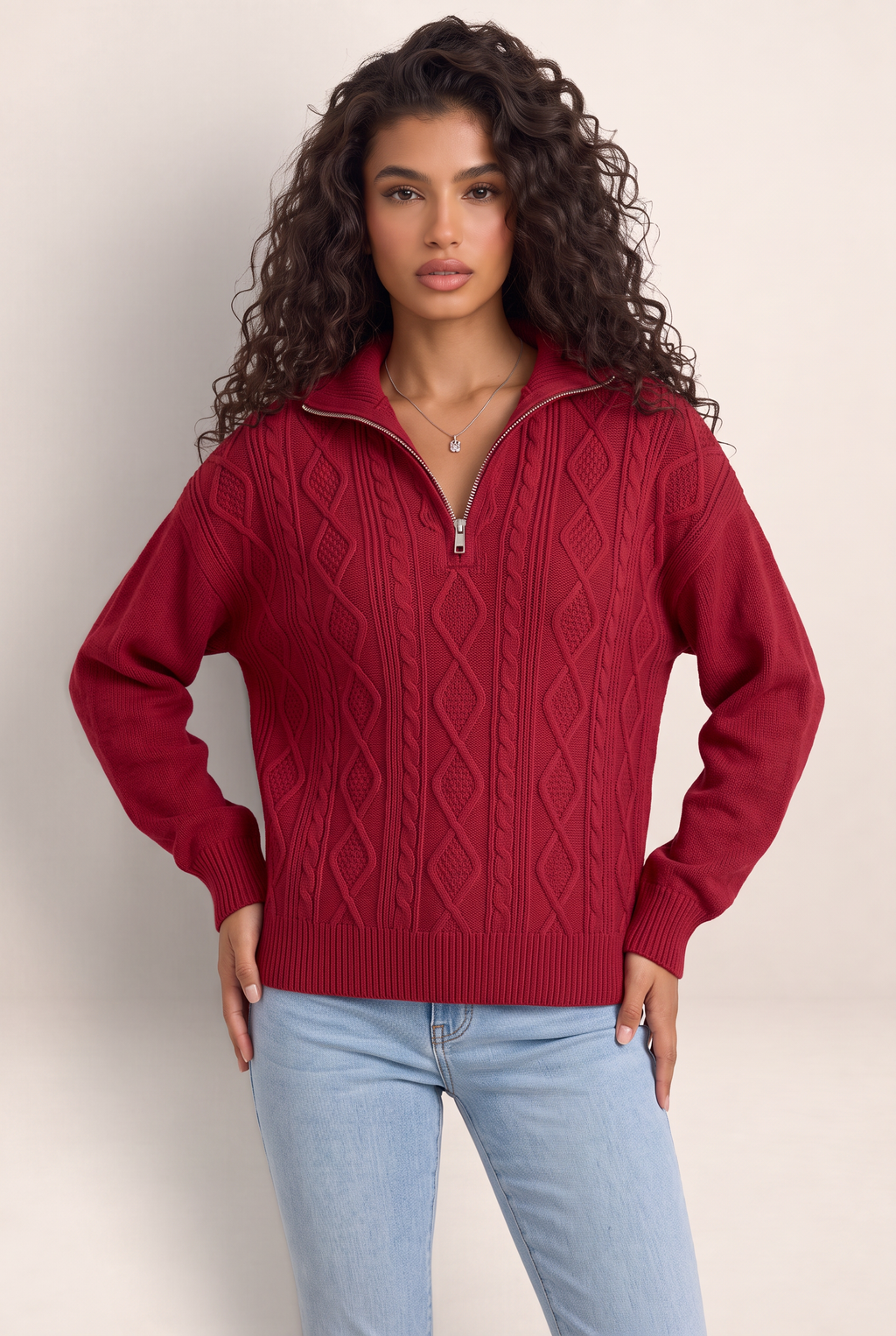 Pull Torsadé Demi Zip Femme Zélie