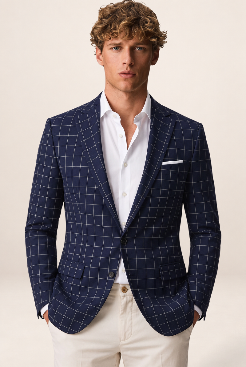 Blazer à Carreaux Bleu Marine Homme Firmin