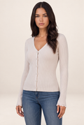Cardigan Col V Côtelé Femme Marine