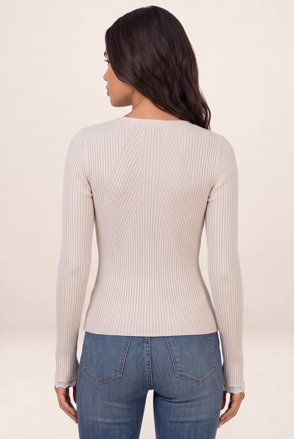 Cardigan Col V Côtelé Femme Marine