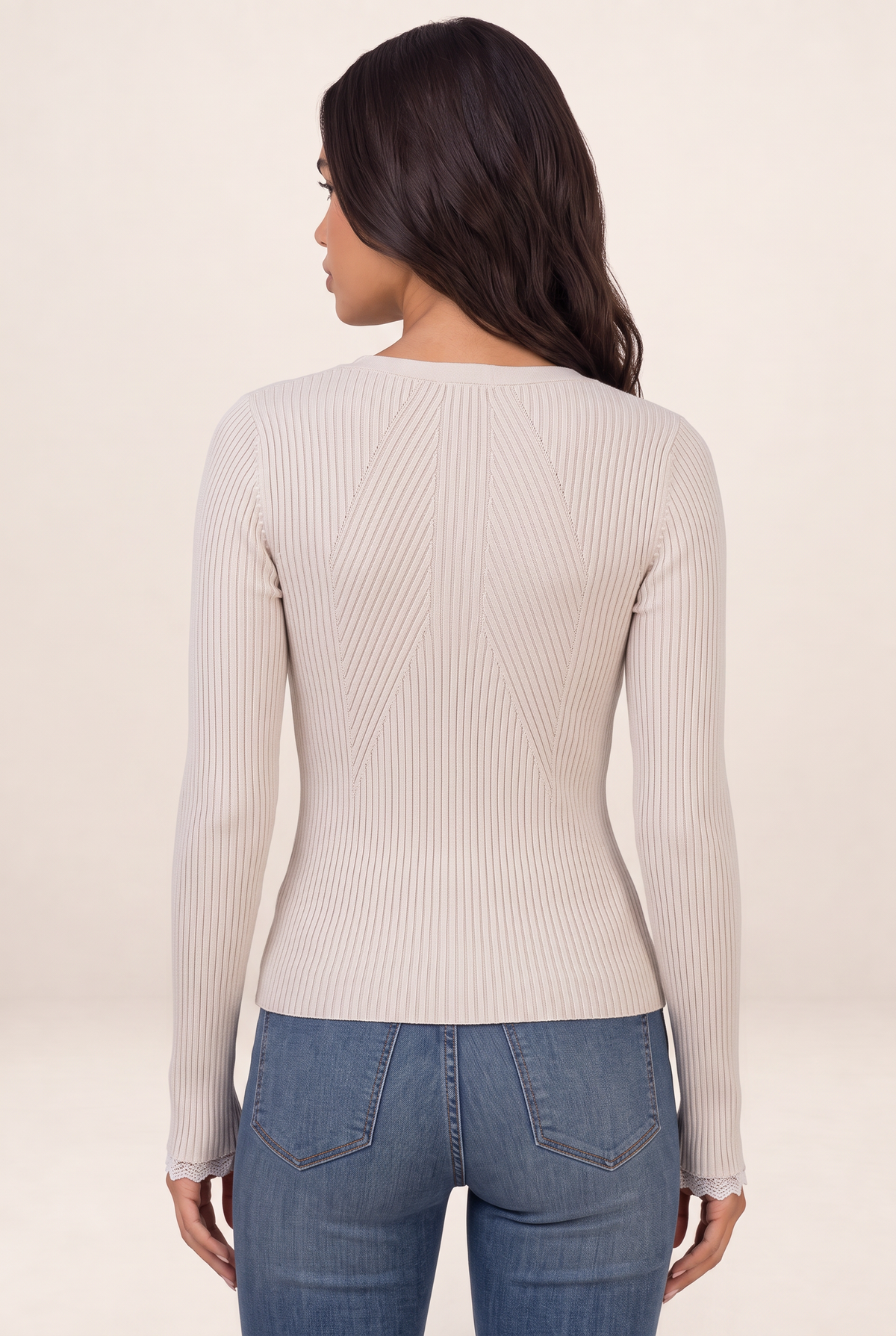Cardigan Col V Côtelé Femme Marine