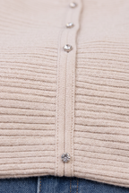 Cardigan Col V Côtelé Femme Marine