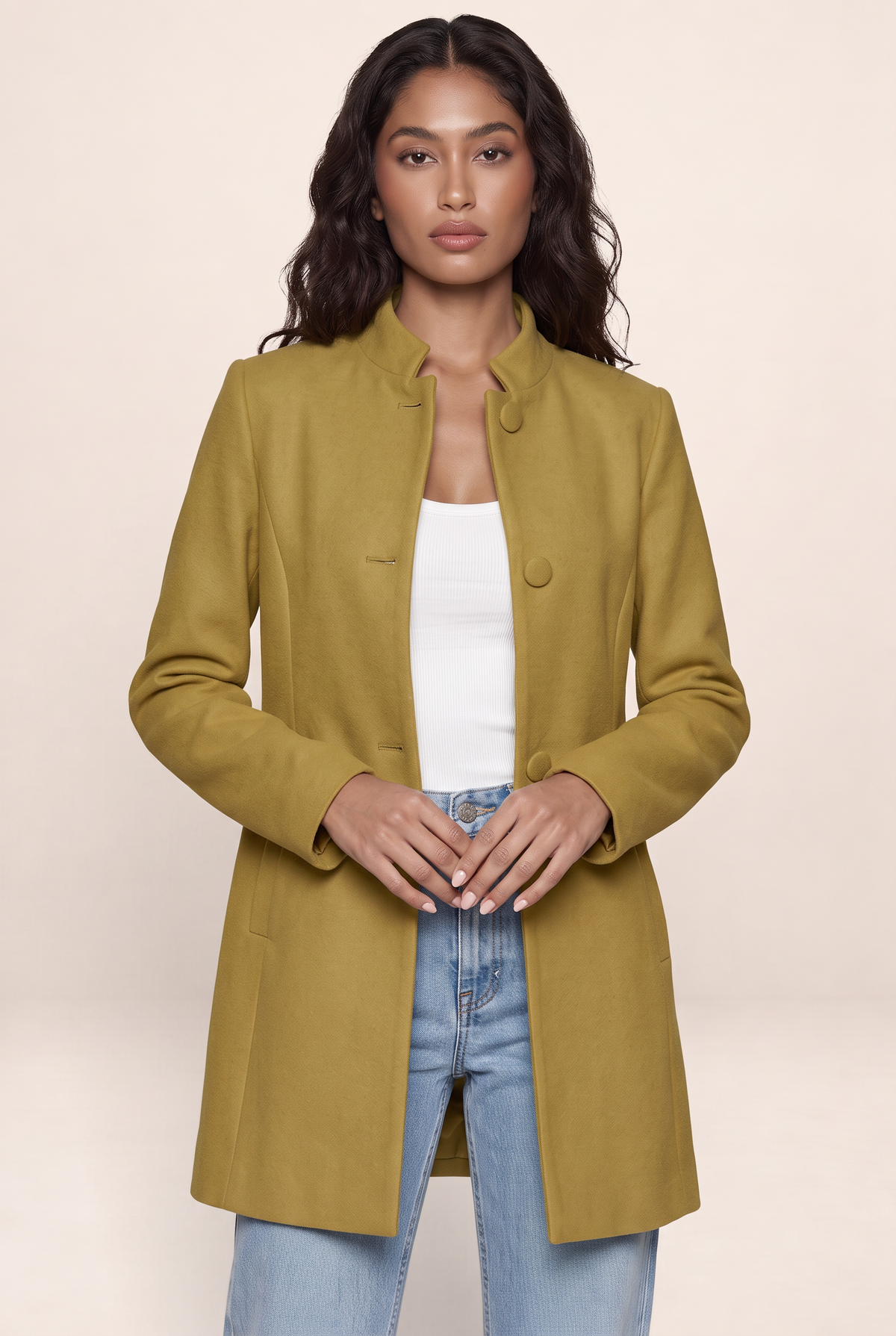 Manteau Mi Long Col Mao Femme Ursule