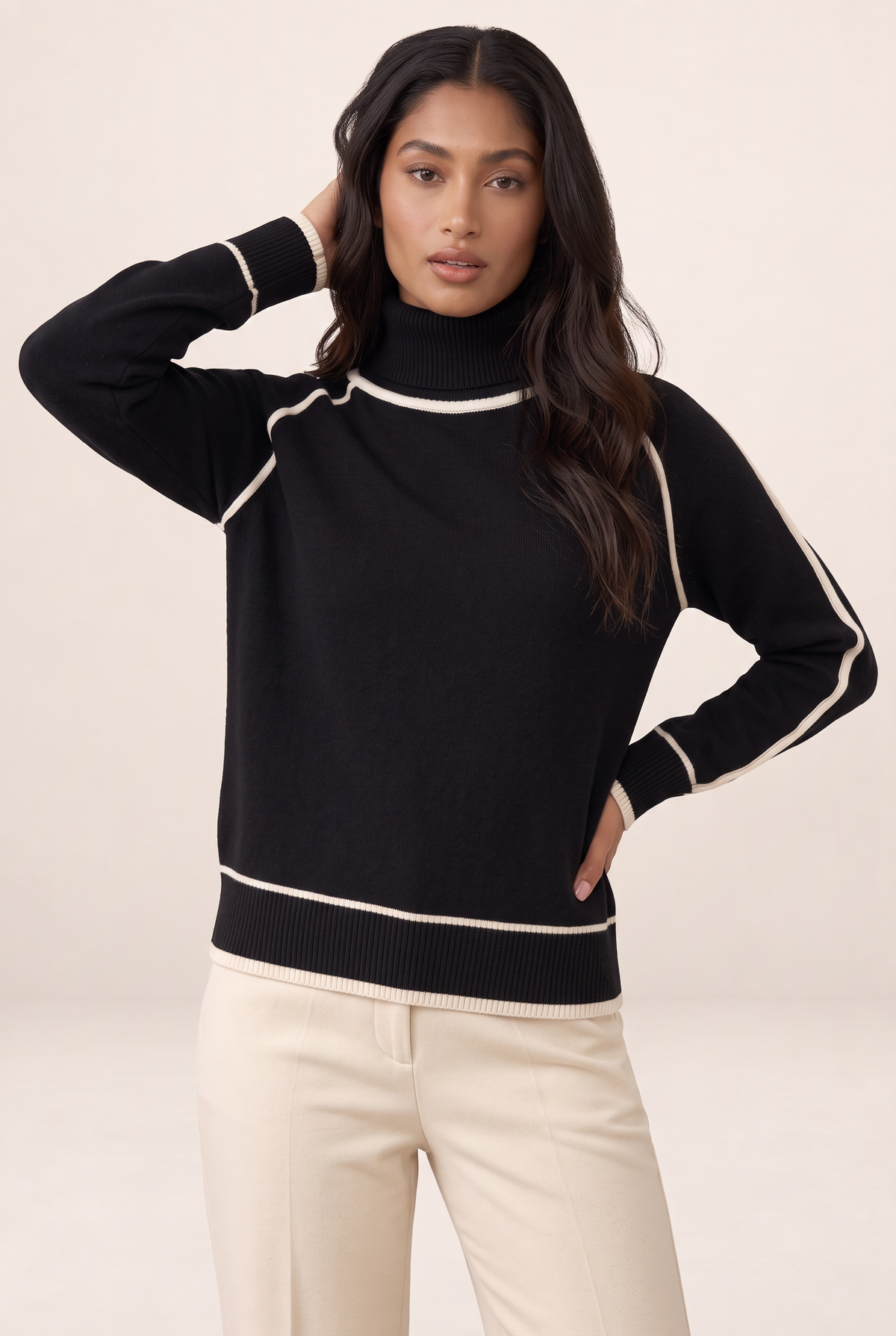 Pull Col Roulé Bicolore Femme Carla
