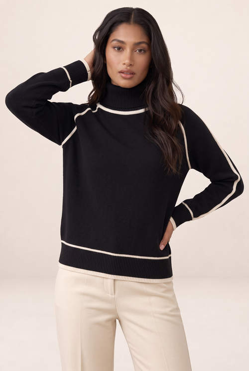 Pull Col Roulé Bicolore Femme Carla