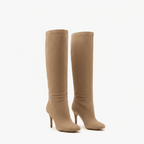 Bottes Hautes à Talon Fin en Suédine Camel Femme Héloïse
