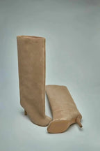 Bottes Hautes à Talon Fin en Suédine Camel Femme Héloïse