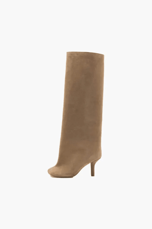 Bottes Hautes à Talon Fin en Suédine Camel Femme Héloïse
